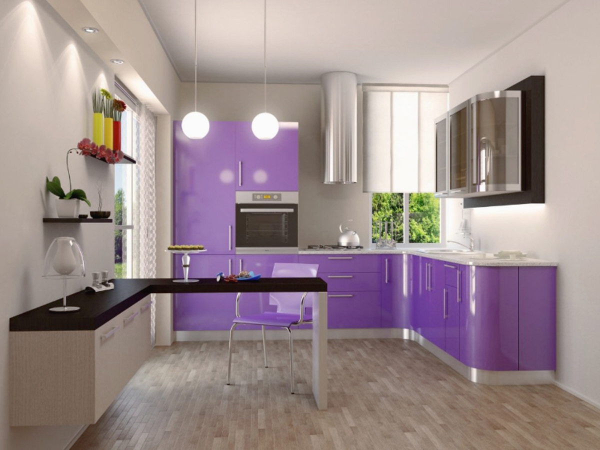 Кухня с барной стойкой Арина длиной 5 метров Фиолетовая – на заказ 175 000 рублей