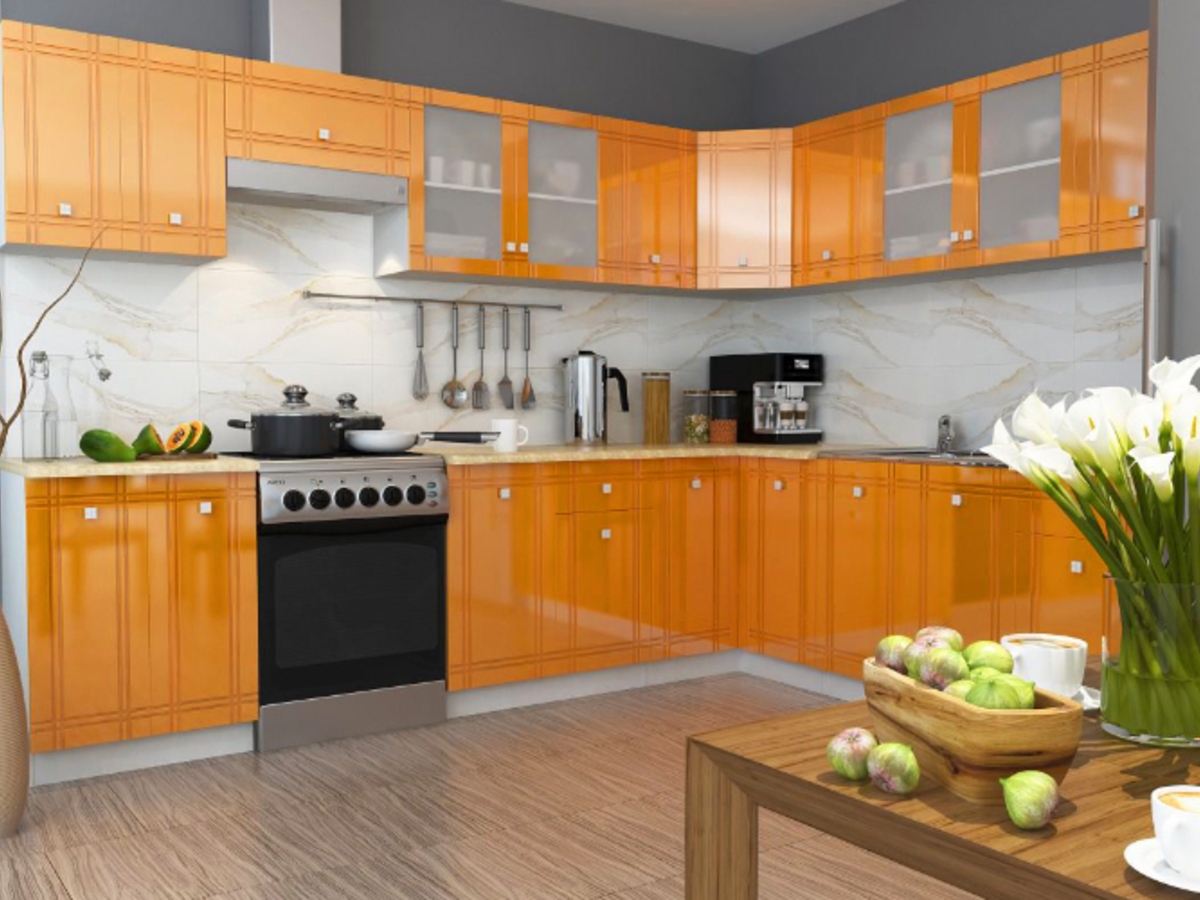 Угловая кухня Диодора длиной 5 метров Оранжевая – на заказ 138 000 рублей