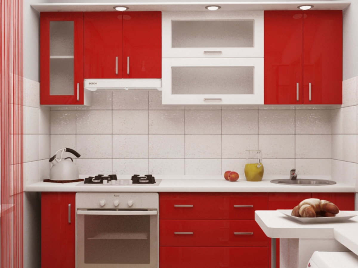 Прямая кухня Елена длиной 2 метра Красная – на заказ 48 000 рублей
