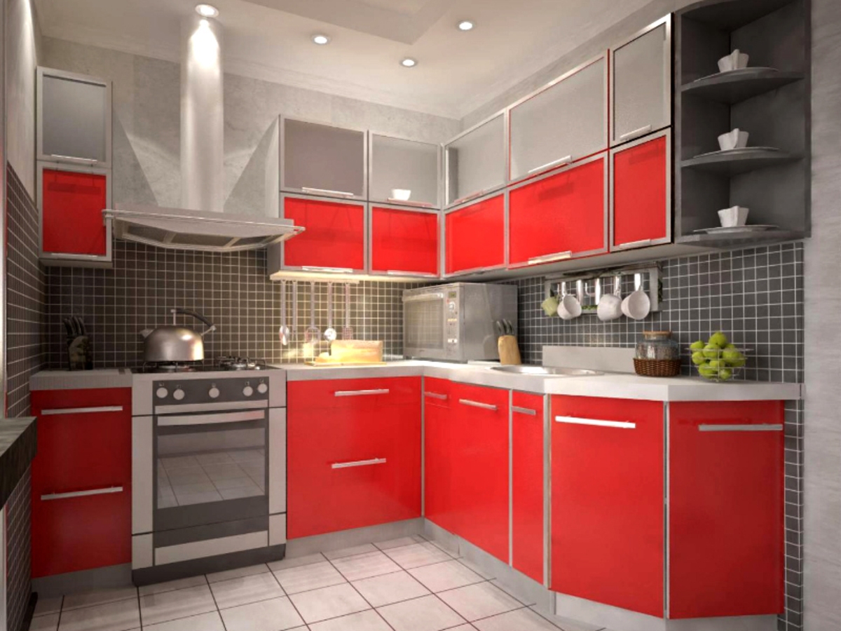 Угловая кухня Елизавета длиной 4 метра Красная – на заказ 127 000 рублей