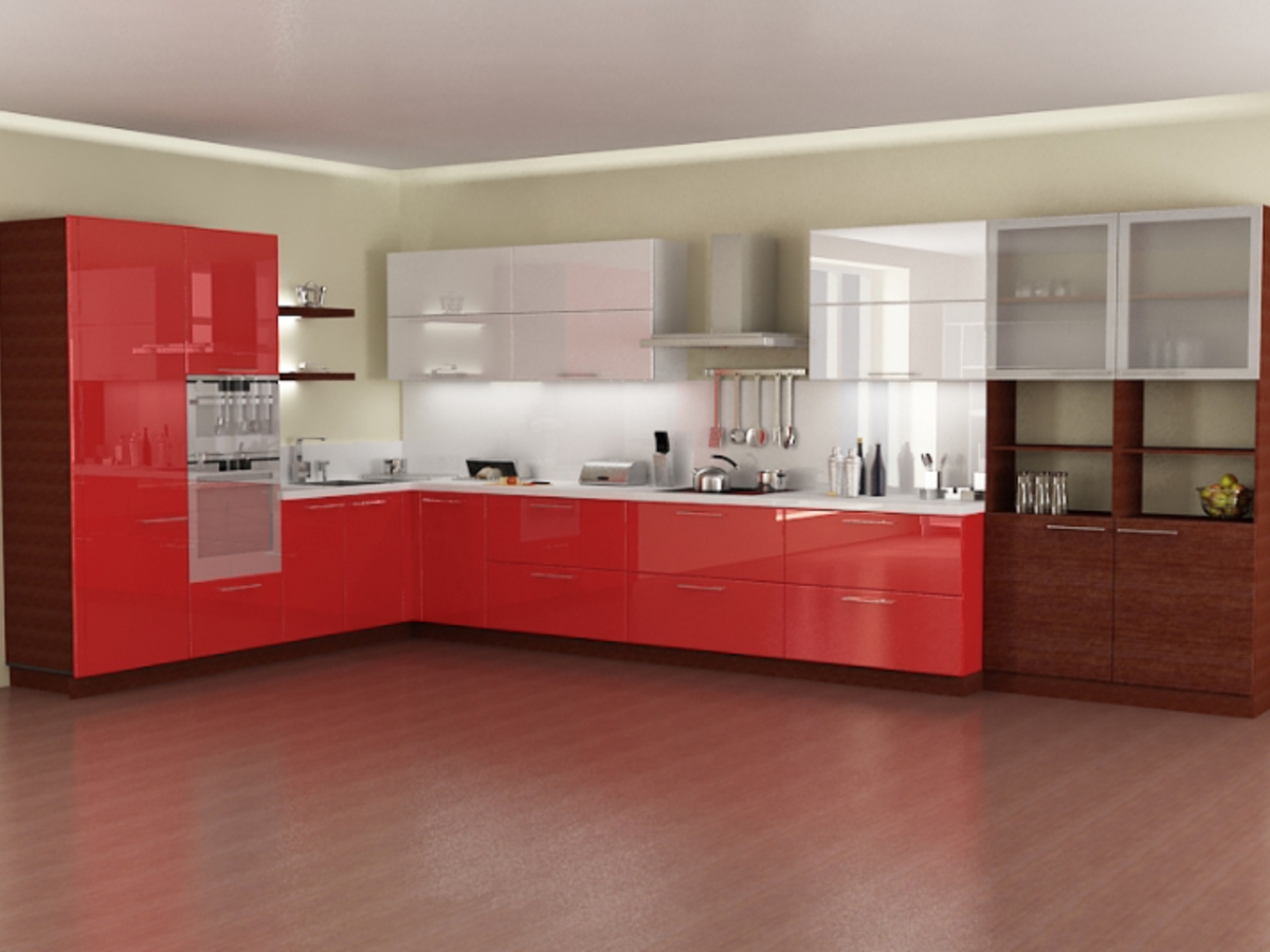 Угловая кухня Зинаида длиной 6 метров Красная – на заказ 178 000 рублей