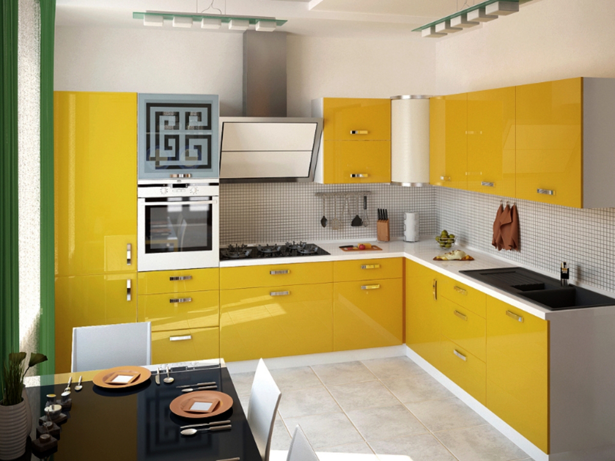 Угловая кухня Селена длиной 8 метров Желтая – на заказ 119 000 рублей