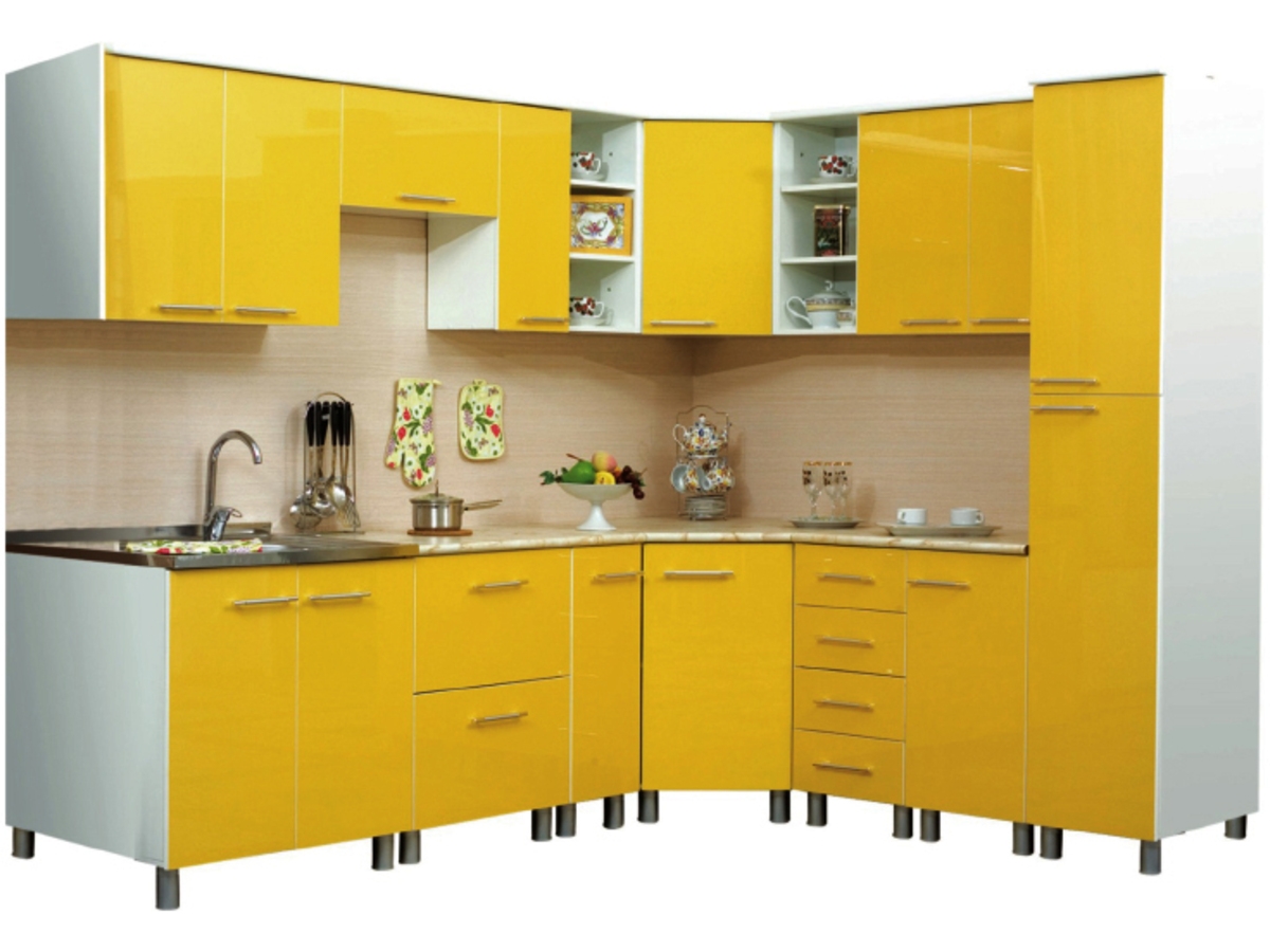 Угловая кухня Серафима длиной 6 метров Желтая – на заказ 94 000 рублей