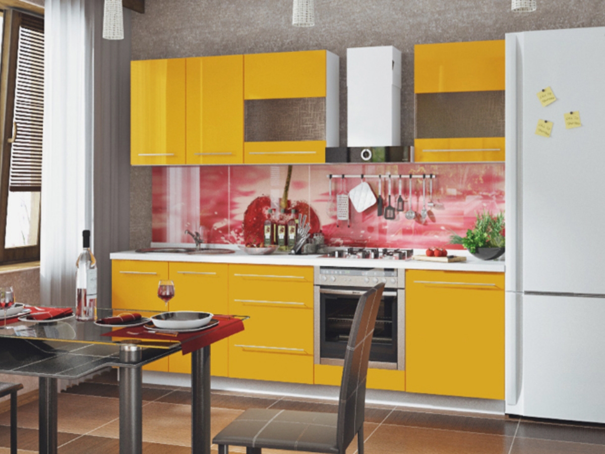 Прямая кухня Тамара длиной 3 метра Желтая – на заказ 53 000 рублей